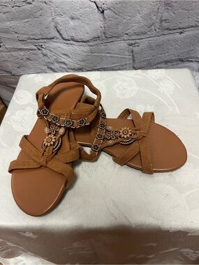 Brown Floral Embellished Women’s Strappy Sandals